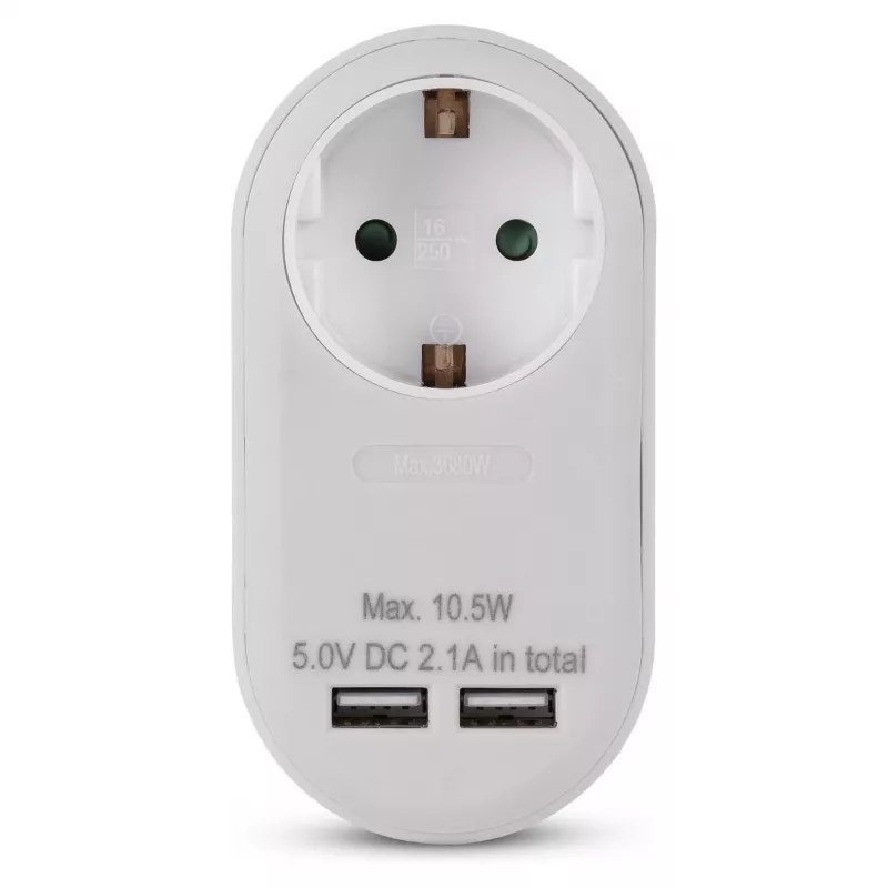 ENTAC zásuvkový adaptér s 2x USB-A biely