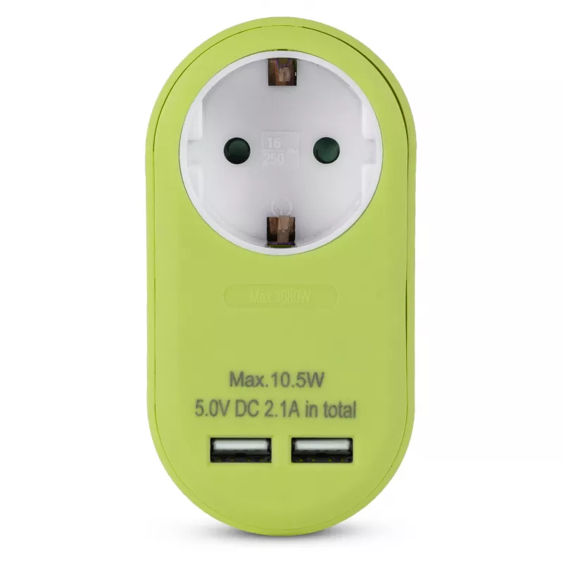 ENTAC zásuvkový adaptér s 2x USB-A limetková