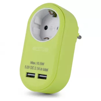 ENTAC zásuvkový adaptér s 2x USB-A limetková