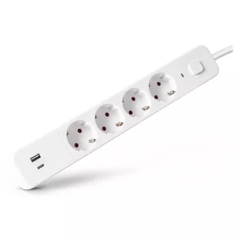 ENTAC predlžovacia zásuvka 4-násobná s 1x USB-A a 1x USB-C, 1,5m biela