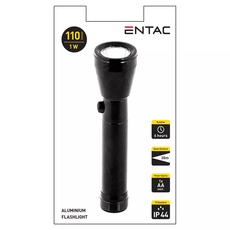 ENTAC 1W LED baterka hliník čierna AA batéria