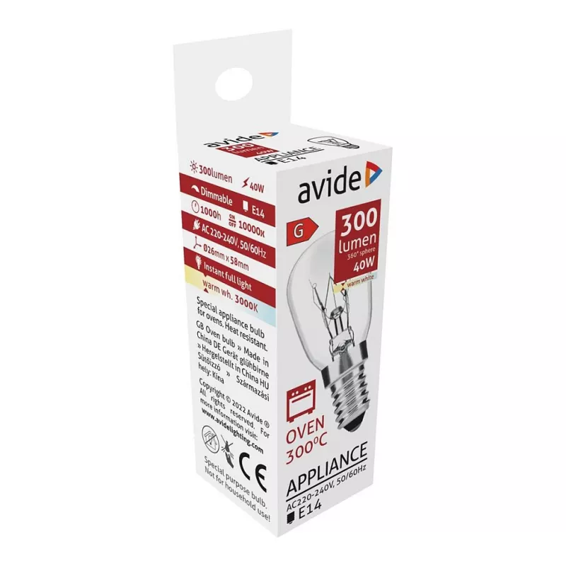 Avide rúrová lampa 300°C 300lm 40W E14 teplá biela 3000K