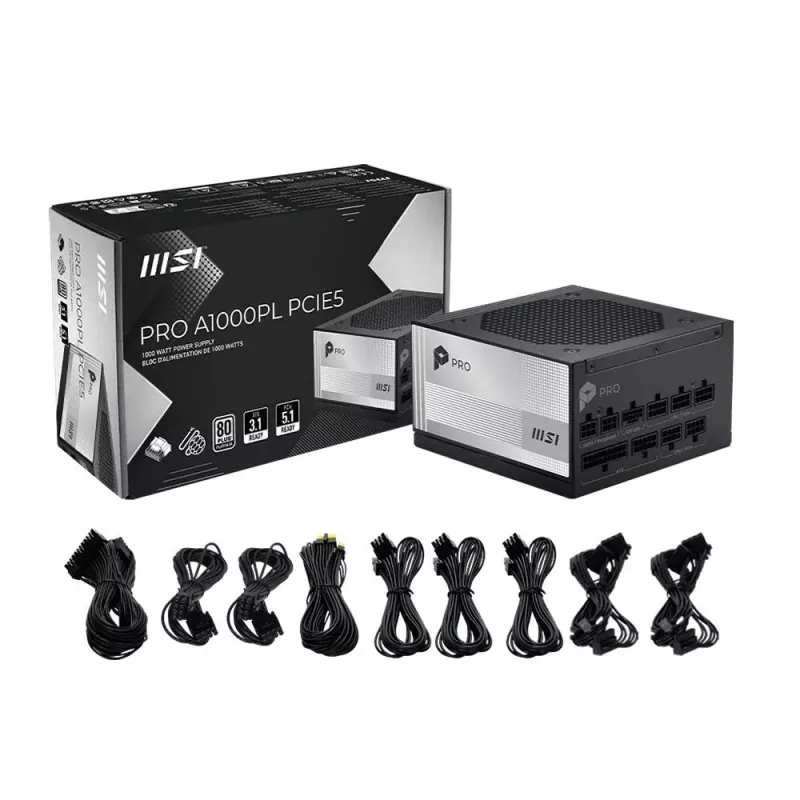 MSI PRO A1000PL PCIE5 1000W 80 PLUS Gold plne modulárny ATX 3.0 napájací zdroj