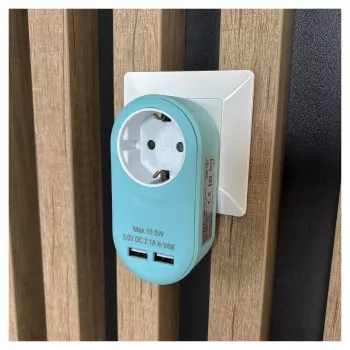 ENTAC adaptér do zásuvky s 2x USB-A modrý