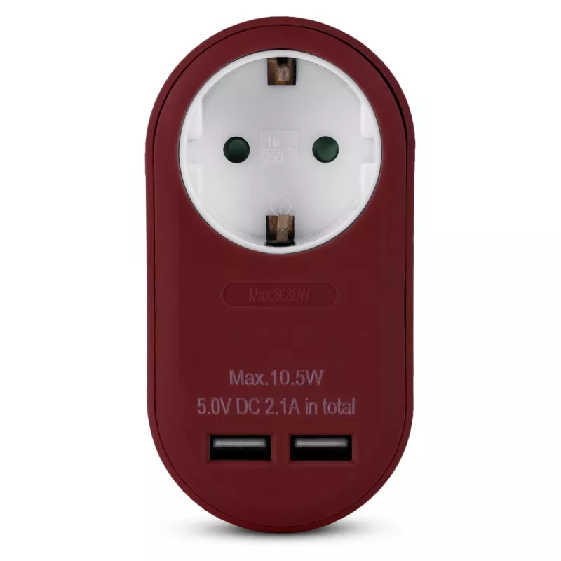 ENTAC zásuvkový adaptér s 2x USB-A bordový