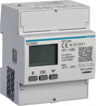 Hager ECR382D 3-fázový priamy elektromer 80A 4 moduly Modbus MID