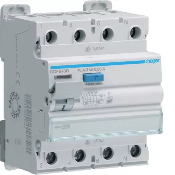 Hager CDF640D Prúdový chránič 4-pólový 10kA 40A 30mA typ F