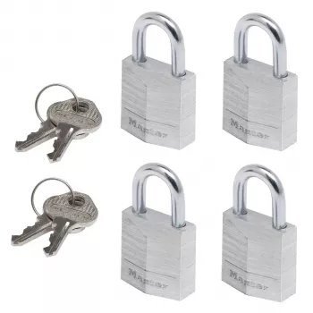 Master Lock 9120EURQNOPCC Laminovaný oceľový visací zámok balenie 4 ks na rovnaký kľúč šírka tela 20 mm