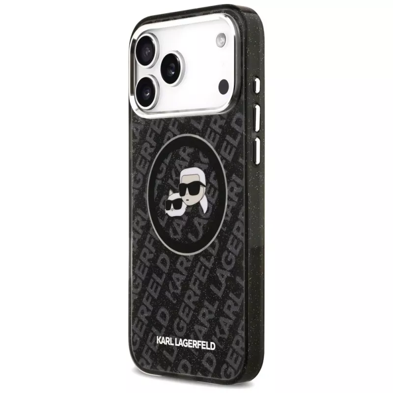 KARL LAGERFELD IML Glitter Karl & Choupette Heads Logo MagSafe puzdro pre iPhone 17 Pro Max, čierna