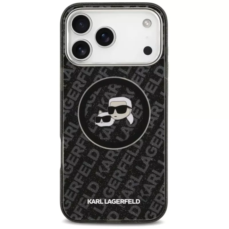 KARL LAGERFELD IML Glitter Karl & Choupette Heads Logo MagSafe puzdro pre iPhone 17 Pro Max, čierna