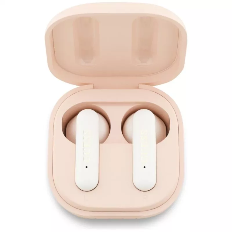 Guess 4G Metal Logo True Wireless Stereo Bluetooth 5.0 slúchadlá s nabíjacím puzdrom - ružová