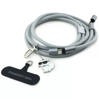 Karl Lagerfeld Crossbody Strap Choupette Charm - univerzálny popruh na telefón / USB-C na USB-C kábel 1,5 m (sivá)