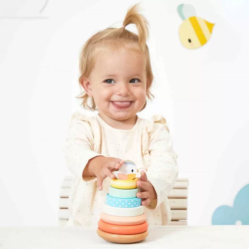 Janod Pure Drevená skladacia pyramída vkladacie kocky 5 dielov 12m+