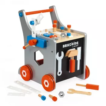 Janod Brico'Kids Magnetický vozík s pracovným stolom a náradím - 24 dielov