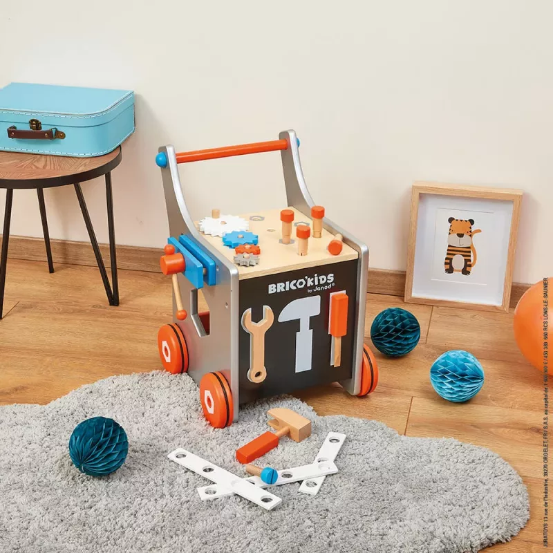 Janod Brico'Kids Magnetický vozík s pracovným stolom a náradím - 24 dielov