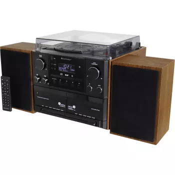 Soundmaster MCD5600BR stereo systém s gramofónom, DAB+, FM, Bluetooth, CD, kazeta, USB, 2 x 5 W, hnedý