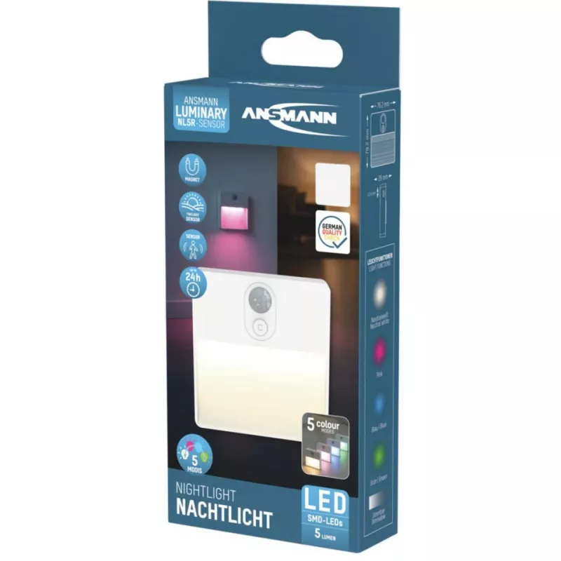 ANSMANN NL5R LED nočné svietidlo so senzorom súmraku, biele, 7,0 cm, 1 ks (1600-0481)