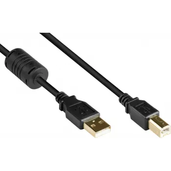 GoodConnections USB 2.0 kábel USB Type-A na USB Type-B s feritovým jadrom, pozlátený, čierny, 5 m (GC-M0083)