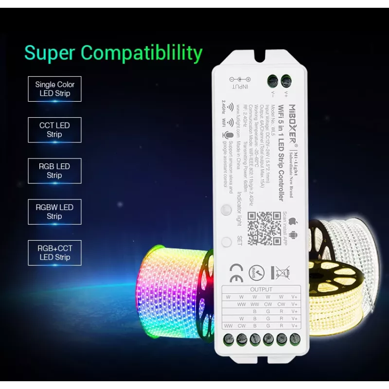 MIBOXER WL5 5in1 RGB+CCT LED kontrolér DC12-24V WiFi 2.4G Alexa