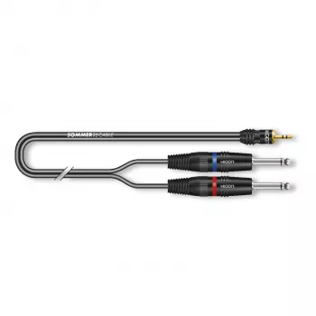 Sommer Cable SC-Onyx 2025 MKII stereo rozbočovací kábel, 2 x 1 x 0,25 mm², 3,5 mm stereo mini jack konektor samec na 2x 6,3 mm mono jack konektor samec, HICON, čierna, 5 m (ON1W-0500-SW)