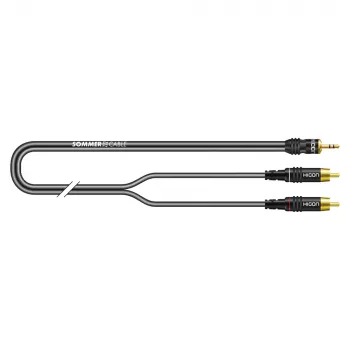 Sommer Cable SC-Onyx 2025 MKII stereo rozbočovací kábel, 2 x 1 x 0,25 mm², 3,5 mm stereo mini jack konektor samec na 2x Cinch konektor samec, HICON, čierna, 2,5 m (ON2A-0250-SW)