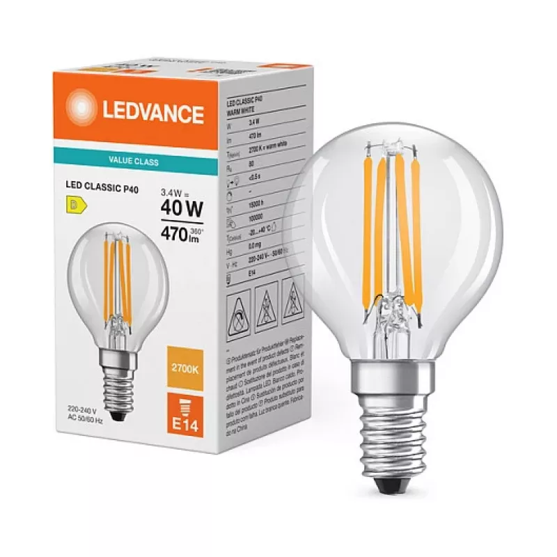 Osram LED Classic P 40 Filament 3.4W 827 Číra E14 LED žiarovka, Mini Globe