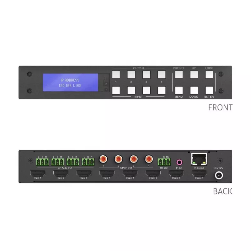 PureLink PureTools HDMI 2.0 matica 4x4 4K 60Hz 4:4:4 HDR10 a audio - KVM prepínač - RS-232