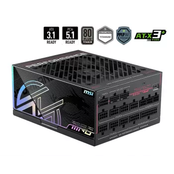 MSI MPG Ai1300TS PCIE5 1300W ATX 3.0 80 PLUS Gold Full Modular napájací zdroj, čierny