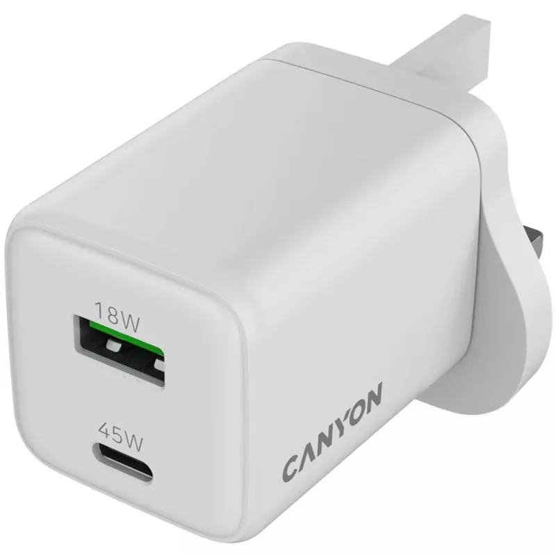 CANYON CU45AC GaN 45W 1xPD 1xQC UK biela nástenná nabíjačka