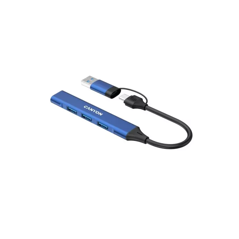 CANYON DS-02 4-in-1 USB-A/C hub modrý