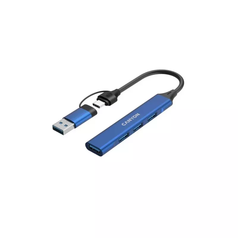 CANYON DS-02 4-in-1 USB-A/C hub modrý