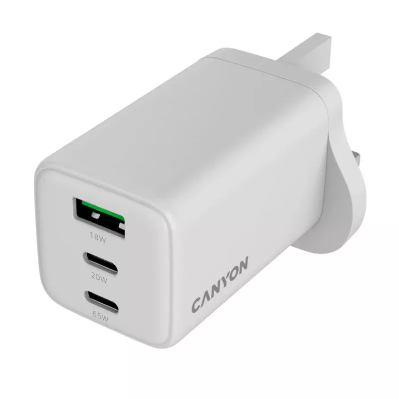 CANYON CU65ACC GaN 65W 2xPD 1xQC UK biela nástenná nabíjačka