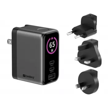 SANDBERG cestovná nabíjačka PD65W Display