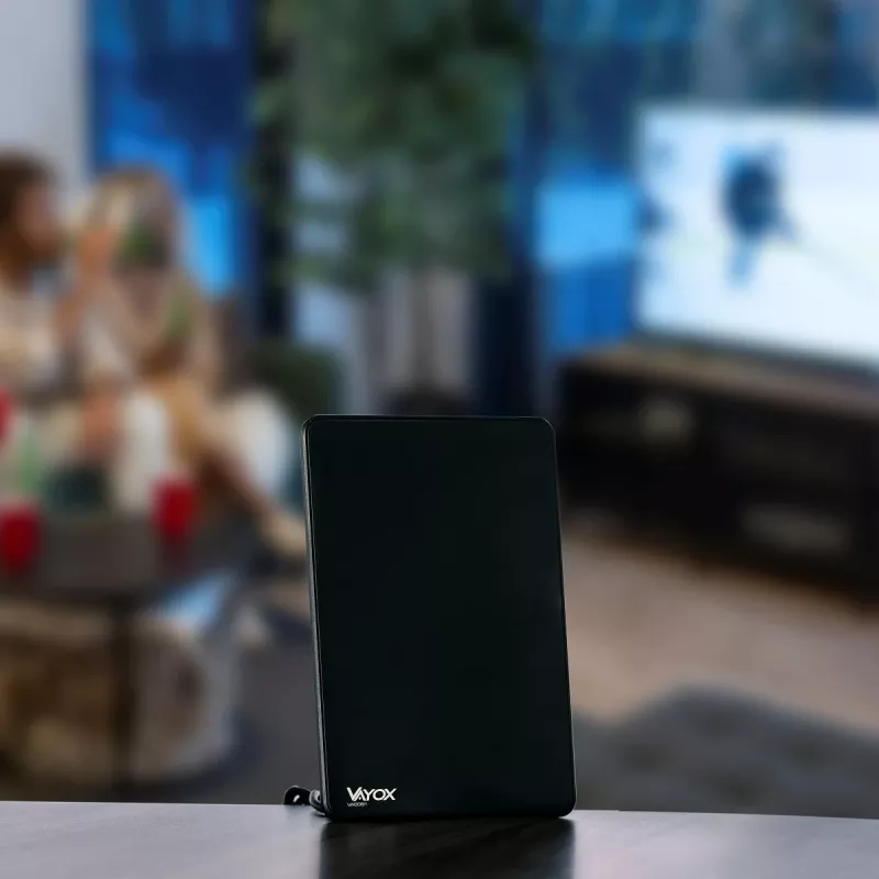 VAYOX VA0091 interiérová DVB-T/T2 anténa so zosilňovačom, čierna