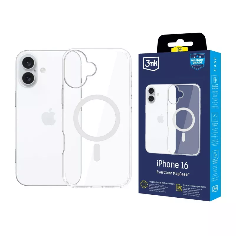 3MK EverClear MagCase kryt na zadnú stranu pre Apple iPhone 16 - krištáľovo číra