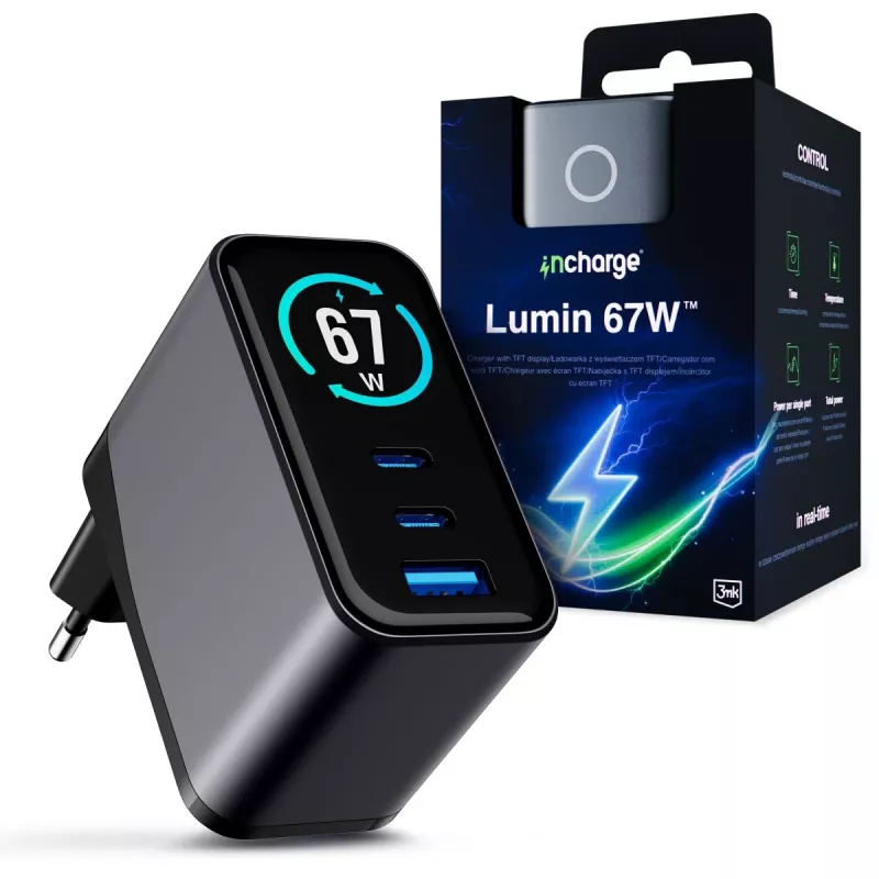 3mk InCharge Lumin 67W QC4+ displej čierna/sivá