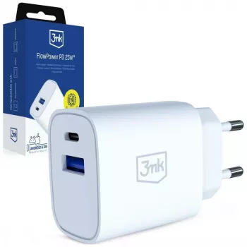 3MK nabíjačka 25W USB-A USB-C PD QC4+ FlowPower biela