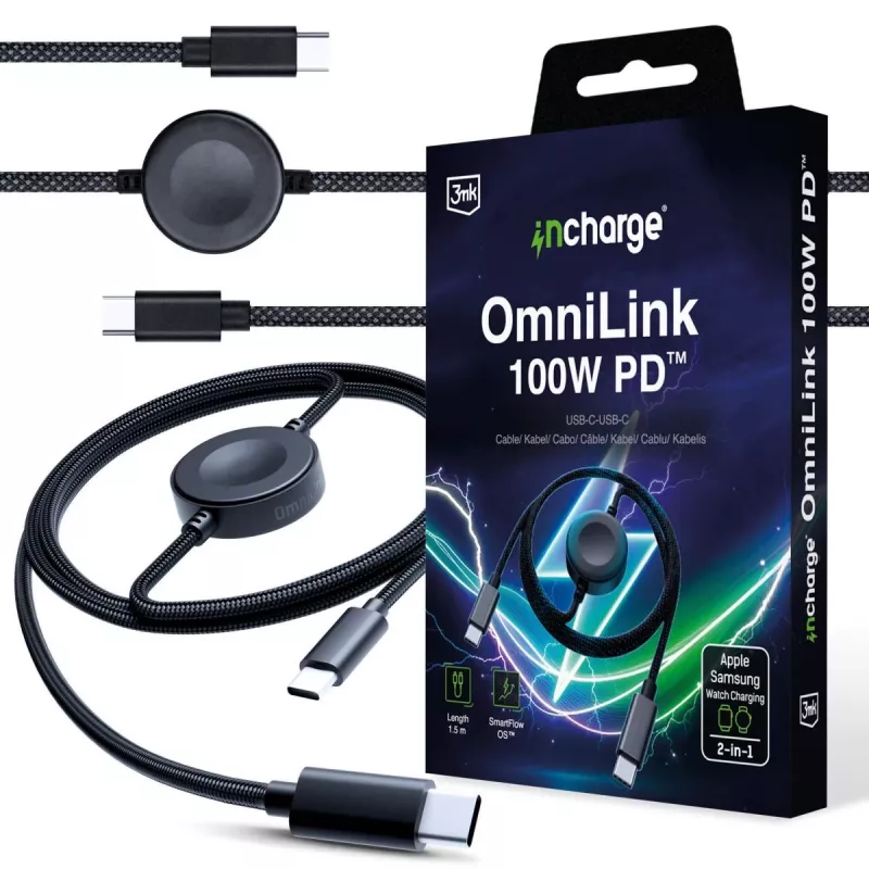 3MK PROTECTION 3mk incharge® OmniLink 100W PD čierny 1,5m USB-C na USB-C kábel