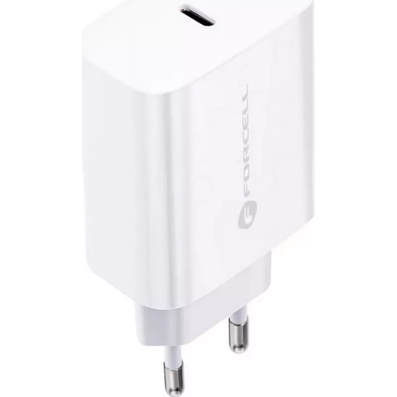 FORCELL F-ENERGY TFK-TC-25WPD USB-C nástenná nabíjačka 25W PD QC 3.0 s káblom USB-C na USB-C 3A biela
