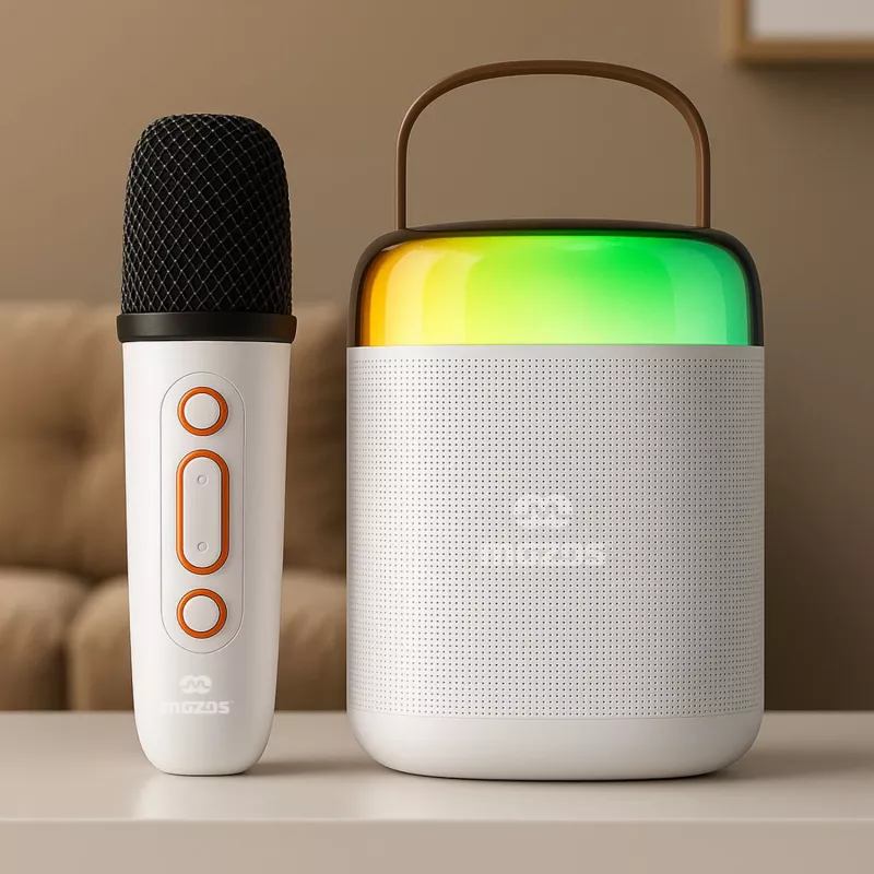 MOZOS MK biele karaoke mikrofón Bluetooth reproduktor