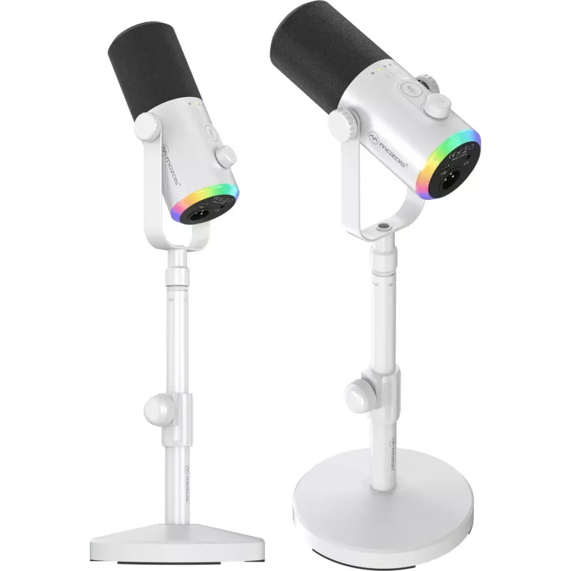 MOZOS GM-ONE biely dynamický mikrofón USB XLR RGB LED