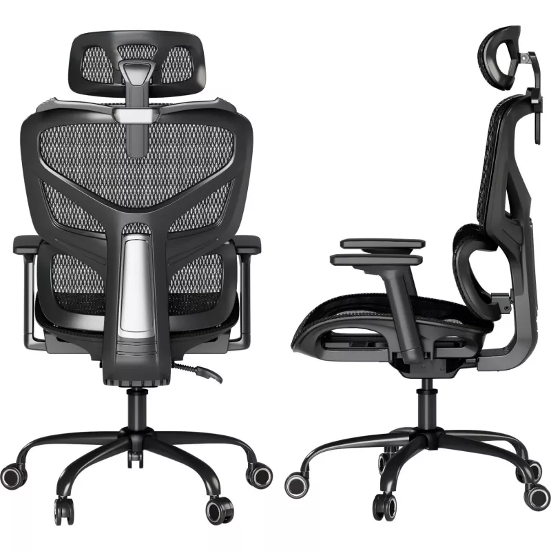 MOZOS ERGO-V ergonomická kancelárska stolička s nastaviteľnou bedrovou opierkou a opierkou hlavy, čierna