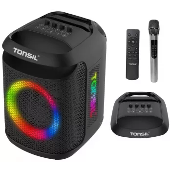 Tonsil Party Dance 800 prenosný Bluetooth reproduktor na párty s karaoke, disco LED, 80 W RMS, 2x8 palcové basové reproduktory, čierna