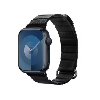 Crong Eclipse pravá koža magnetická slučka remienok pre Apple Watch 44/45/46/49 mm (čierna)