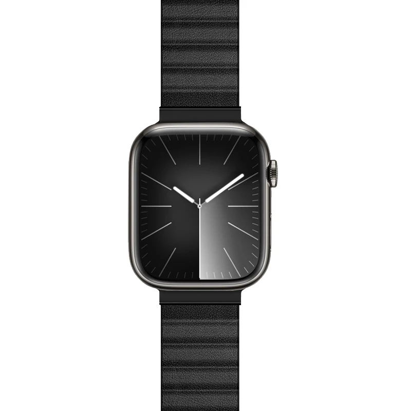 Crong Eclipse pravá koža magnetická slučka remienok pre Apple Watch 44/45/46/49 mm (čierna)