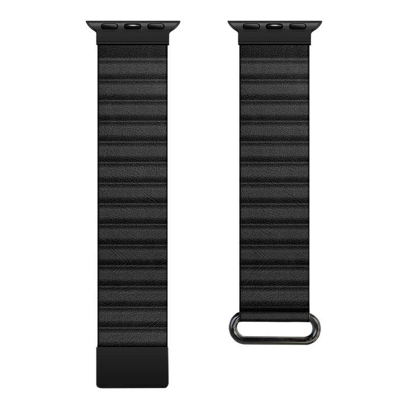 Crong Eclipse pravá koža magnetická slučka remienok pre Apple Watch 44/45/46/49 mm (čierna)