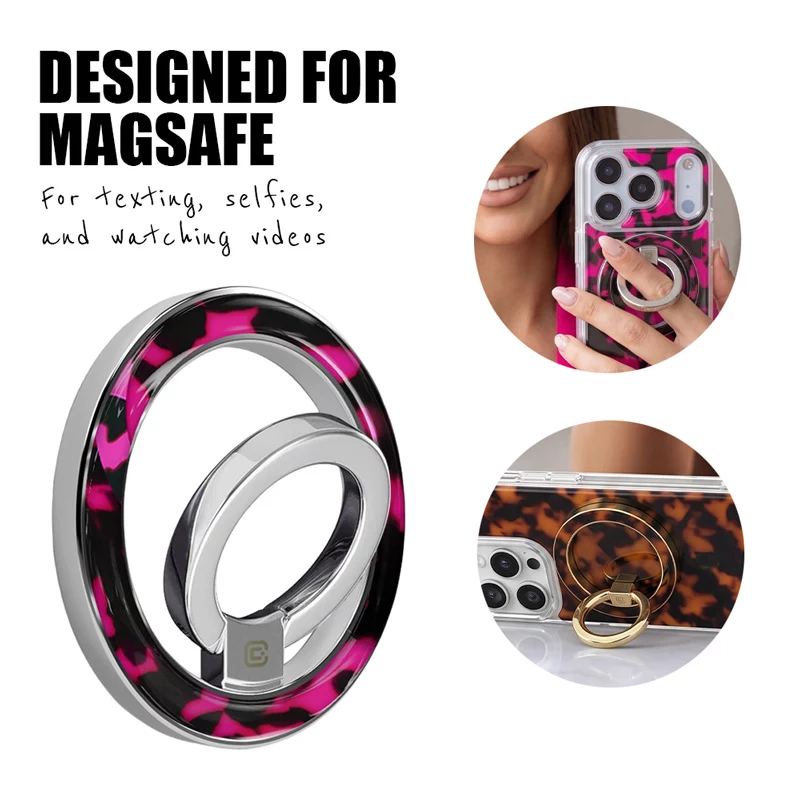 Crong Deluxe RING Holder - magnetický krúžok na telefón MagSafe (Pink Tortoise)