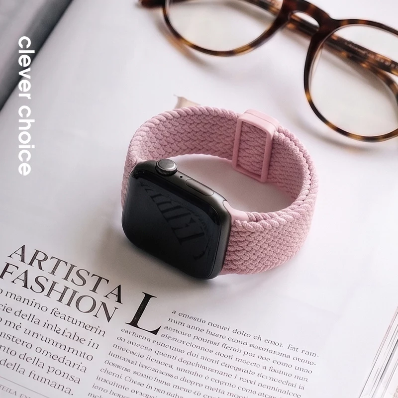 Crong Wave Band pletený nylonový Solo Loop pre Apple Watch 38/40/41/42 mm ružová