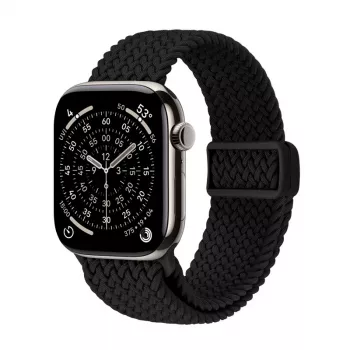 Crong Wave Band pletený nylonový remienok pre Apple Watch 44/45/46/49 mm (čierna)