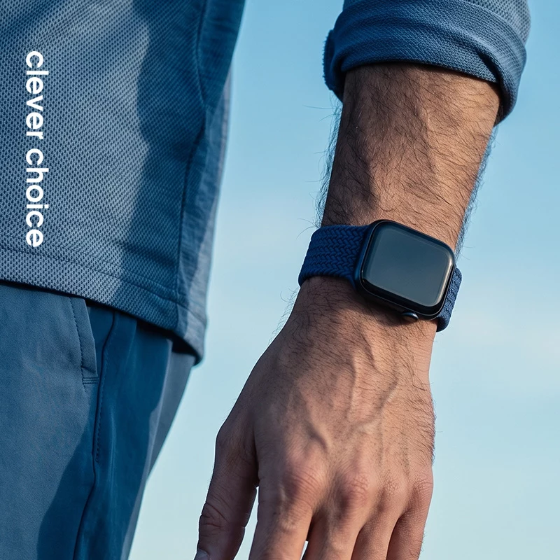 Crong Wave Band pletený nylonový Solo Loop pre Apple Watch 44/45/46/49 mm (Navy Blue)